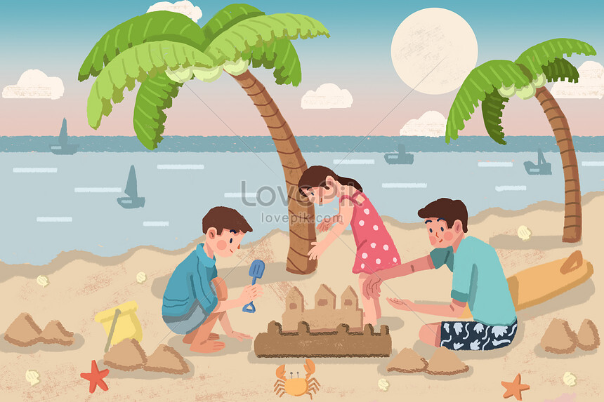 Gambar Pantai Musim Panas Dengan Anak-anak Bermain Dengan Pasir Terbaik ...